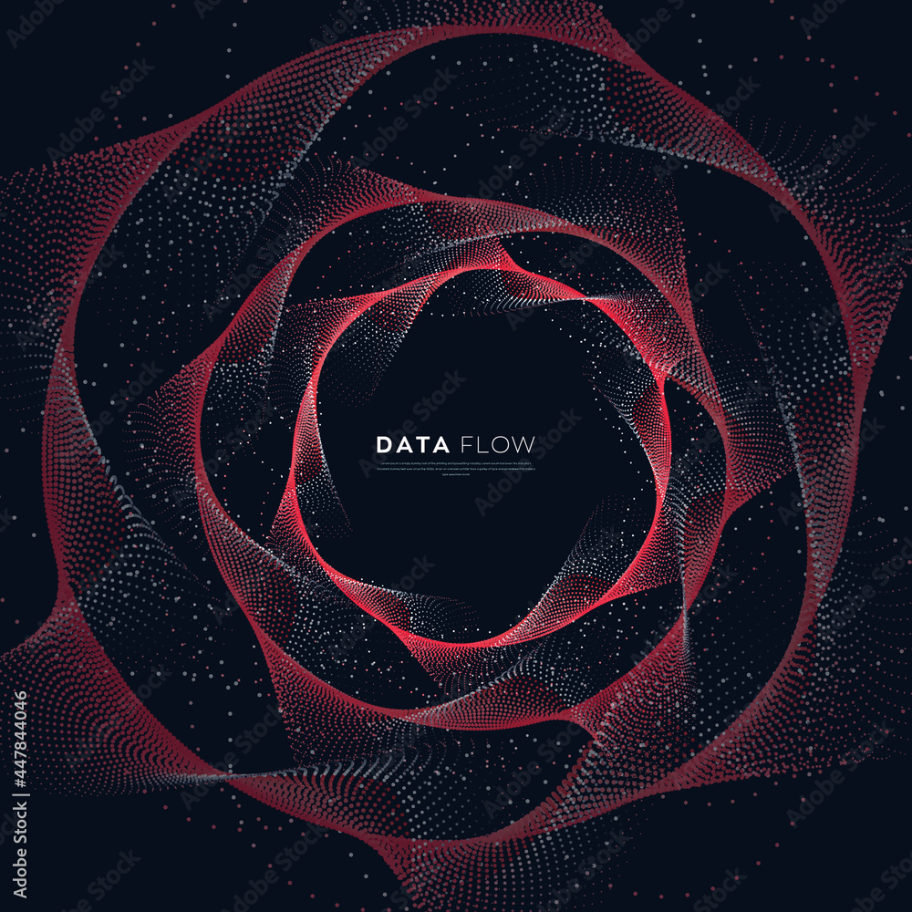 Poster evolution of data. vector explosion motion dot lines background. small particles strive out of cente