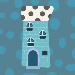 Cute house in vintage style. Paper cut style and flat design