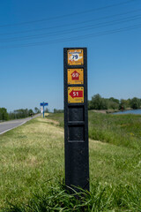 Dutch cycle bike route sign (bicycle way) - cycle path sign, with numbers on post