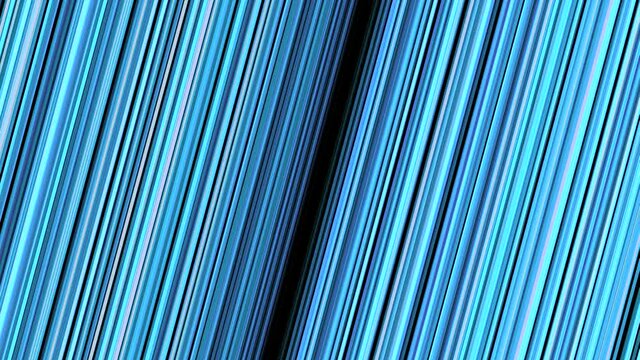 Background of moving diagonal lines. Animation. Bright colored stripes dynamically move towards each other and disappear into dark gap. Rotating background of diagonal lines parallel to each other