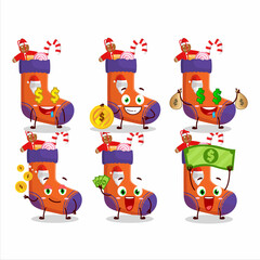 Christmas socks with gift cartoon character with cute emoticon bring money