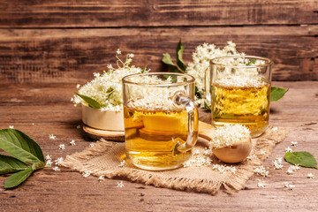 Elderberry flower tea. Refreshing summer drink, healthy lifestyle concept