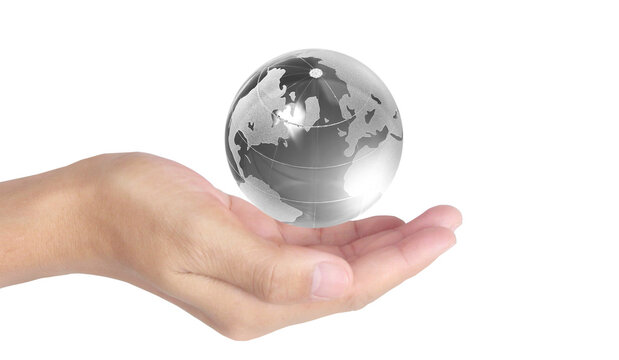 Glass globe in hand,Energy saving concept,  image furnished by NASA