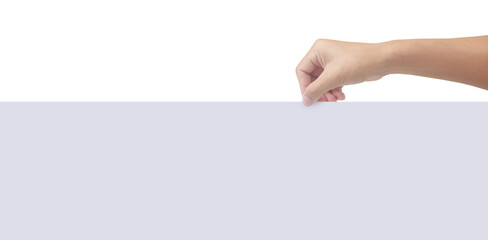 Hand is holding the white blank paper