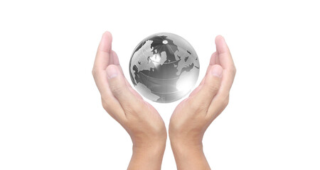 Glass globe in hand,Energy saving concept,  image furnished by NASA