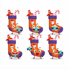 Photographer profession emoticon with christmas socks with gift cartoon character