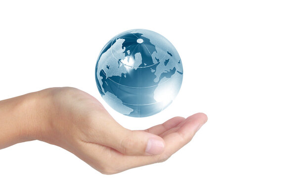 Glass globe in hand,Energy saving concept,  image furnished by NASA