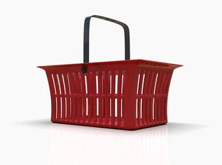 Empty Red Plastic Shopping Basket Isolated on White