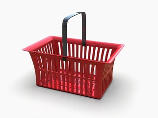 Empty Red Plastic Shopping Basket Isolated on White