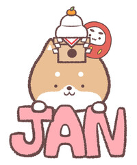 英字と柴犬と鏡餅と達磨