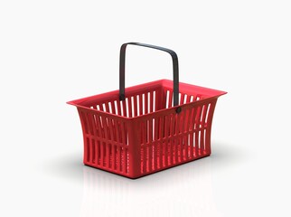 Empty Red Plastic Shopping Basket Isolated on White