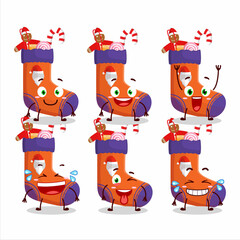 Cartoon character of christmas socks with gift with smile expression