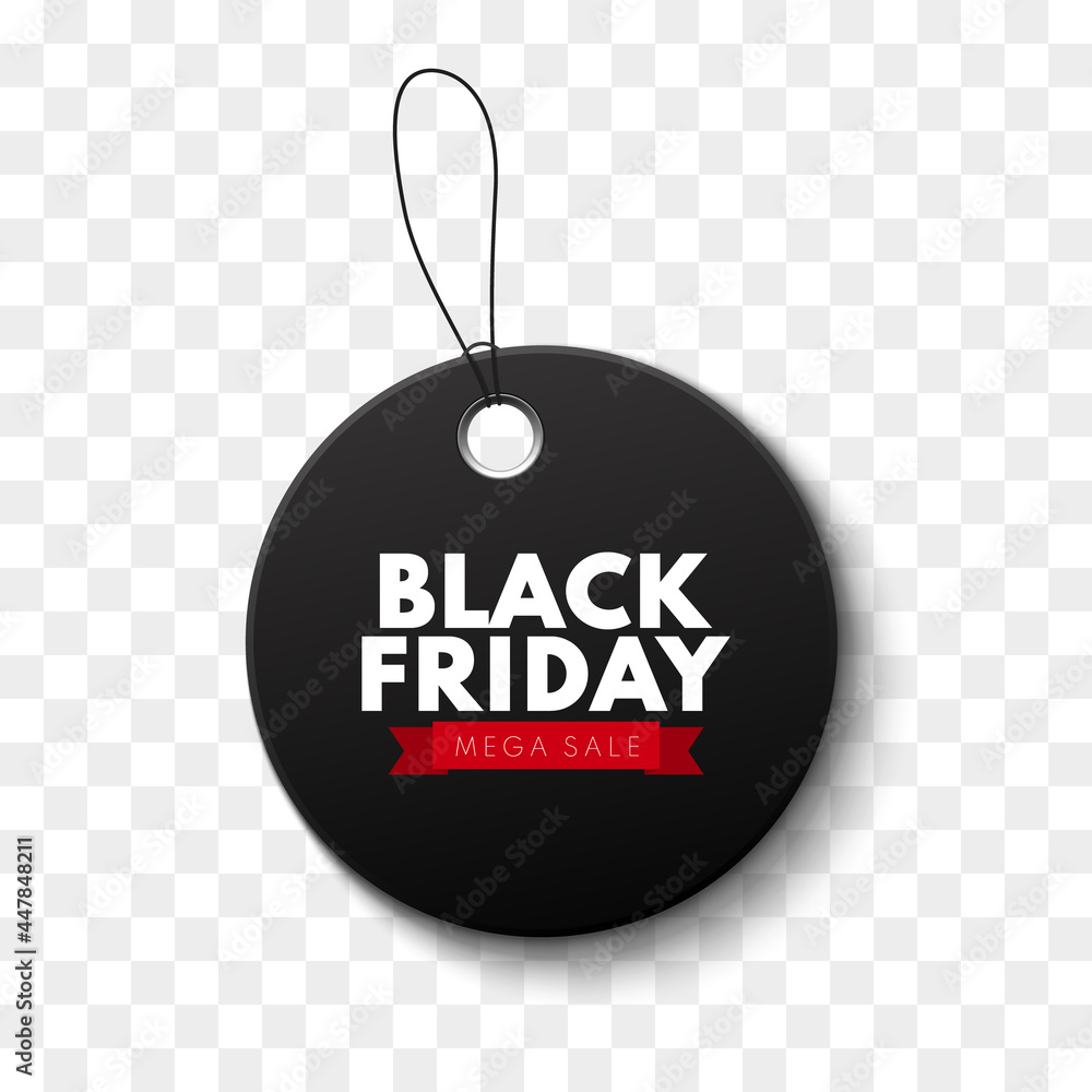 Wall mural Black Friday Sale Banner with a black price tag isolated on white background. Vector advertising banner