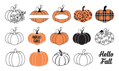 Pumpkin vector illustration bundle, set of pumpkins, fall autumn pumpkin collection