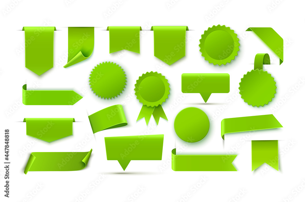 Poster Green realistic blank tags isolated on white background. Vector illustration