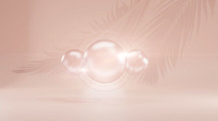 Oil and serum bubbles background, concept skin care cosmetics solution. 3d rendering.