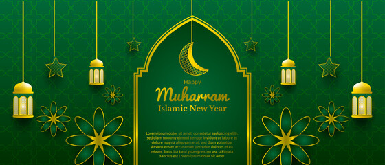 realistic muharram  islamic new year  banner template