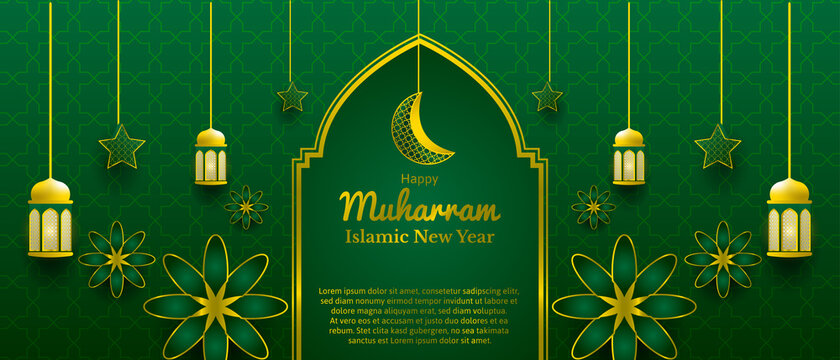realistic muharram  islamic new year  banner template