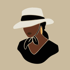 Beautiful Woman illustration in boho art style. Modern fashion background.