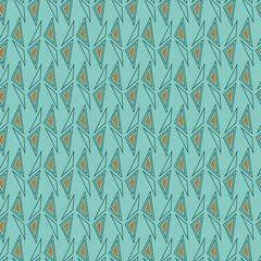 Vector ocher teal blue triangles seamless pattern