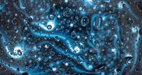 blue water drops on glass, universe, neurons 