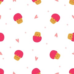 Cute cupcake, a hand-drawn seamless pattern with a cake and doodles for fabric, wrapping paper, decor, congratulations. Children's vector illustration