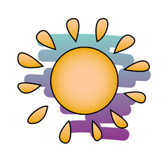 Cartoon sun icon  isolated on white background. painted yellow suns. Colorful summer symbol for pictogram, weather design, flyer, website, button or sale banner. 