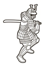 Samurai Warrior or Ronin Japanese Fighter Action with Armor and Weapon Cartoon Graphic Vector