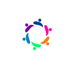 COLORFUL PEOPLE TOGETHER, PEOPLE UNION SIGN, SYMBOL, LOGO ISOLATED ON WHITE