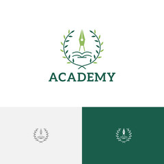 Pen Book Leaf Wreath School Course Study Education Academy Logo