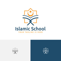 Crescent Moon Star Islamic School Quran Reading Learning Logo