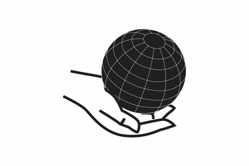Hands holding globe earth web black icon. Suitable for Corporate Social Responsibility (CSR). Save earth concept illustration.