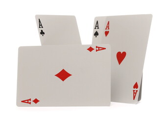 Ace cards for poker and gambling, isolated on white background