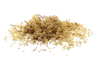 Dried elder flower pile isolated on white background