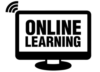 Online learning icon with computer and wifi icon.