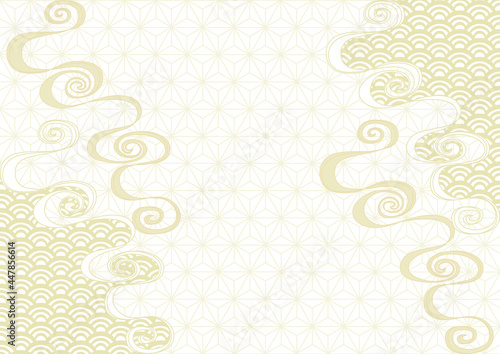 和柄模様 波 青海波 麻の葉 背景イラスト Background Poster Backgrou Osame 和柄模様 波 青海波 麻の葉 背景イラスト Background Poster Backgrou Osame