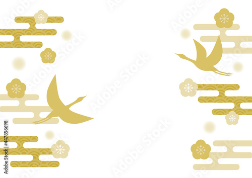 和柄模様 霞 青海波 梅 鶴 背景イラスト Art Poster A Osame