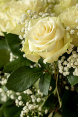 Beautiful romantic bouquet of white roses.