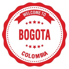 WELCOME TO BOGOTA - COLOMBIA, words written on red stamp