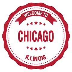 WELCOME TO CHICAGO - ILLINOIS, words written on red stamp