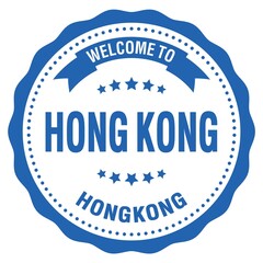 Obraz premium WELCOME TO HONG KONG - HONG KONG, words written on blue stamp