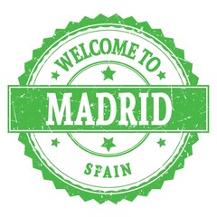 WELCOME TO MADRID - SPAIN, words written on green stamp