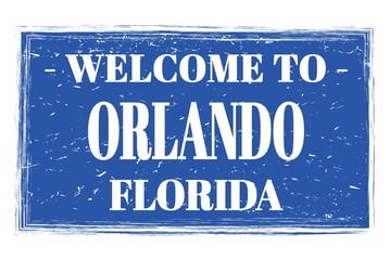 WELCOME TO ORLANDO - FLORIDA, words written on light blue stamp