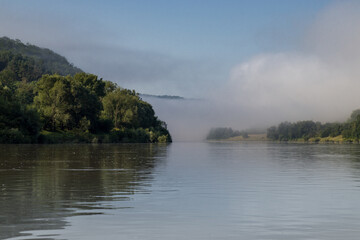 river in the morning fog