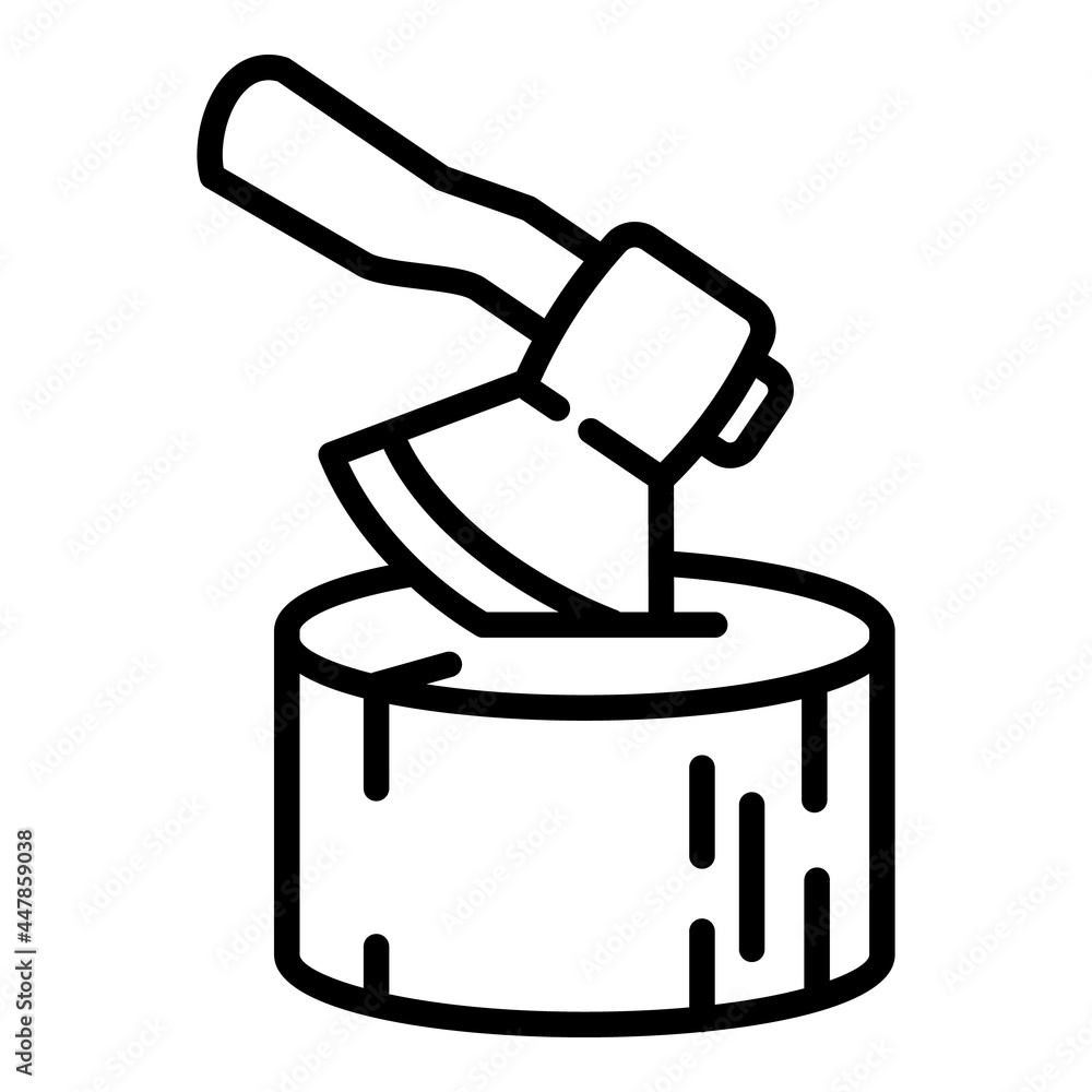 Poster axe in stump icon. outline axe in stump vector icon for web design isolated on white background