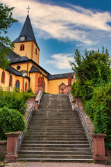Fototapeta na wymiar View towards the Church of St. Martin in Bad Orb / Germany in the Spessart 