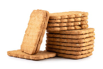 square biscuits sweet bakery dry cookies. sweet biscuits food shortbread isolated on white...