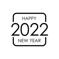 Banner con frase Happy New Year 2022 en cuadrado con lineas en color negro