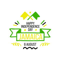Vector illustration Jamaica's Independence Day, Jamaica's flag in trendy grunge style. 6 august design template for poster, banner, flayer, greeting,invitation card. Independence day card. 