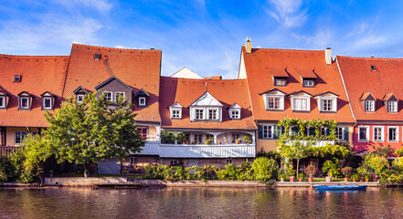 Fototapeta na wymiar Bamberg (Germany) - Historical Houses Along the Regnitz River